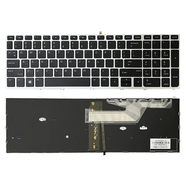 EDA005095101.jpg Clavier rétroéclairé pour ordinateur portable Silver Frame US Version, For HP ProBook 650 G4 – Image 1