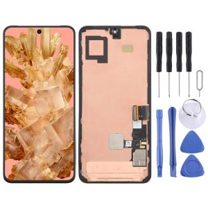 Écran LCD d'origine complet avec châssis pour Google Pixel 8 GKWS6, incluant un câble flexible pour lecteur d'empreintes digitales