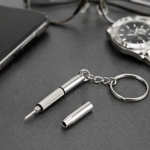 Kit de réparation 3 en 1 porte-clés avec 3 tournevis: croix 1,5, droit 1,5, écrou étoile M2,5 pour téléphone intelligent, montres, lunettes (argent)