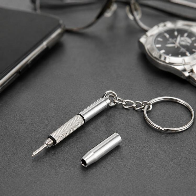 S-ETP-0589.jpg Kit de réparation 3 en 1 porte-clés avec 3 tournevis: croix 1,5, droit 1,5, écrou étoile M2,5 pour téléphone intelligent, montres, lunettes (argent) – Image 1