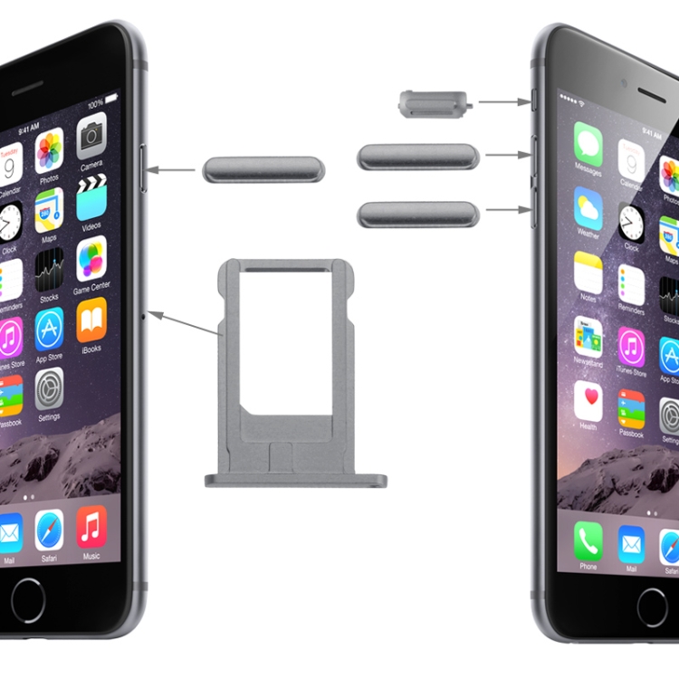 S-IP6G-0190H.jpg Plateau de cartes, touche de contrôle du volume, touche de verrouillage de l'écran et interrupteur de sourdine, kit de touches de vibrateur pour iPhone 6, For 6, For iPhone 6 (Kit), For iPhone 6(Pink), For iPhone 6 – Image 1