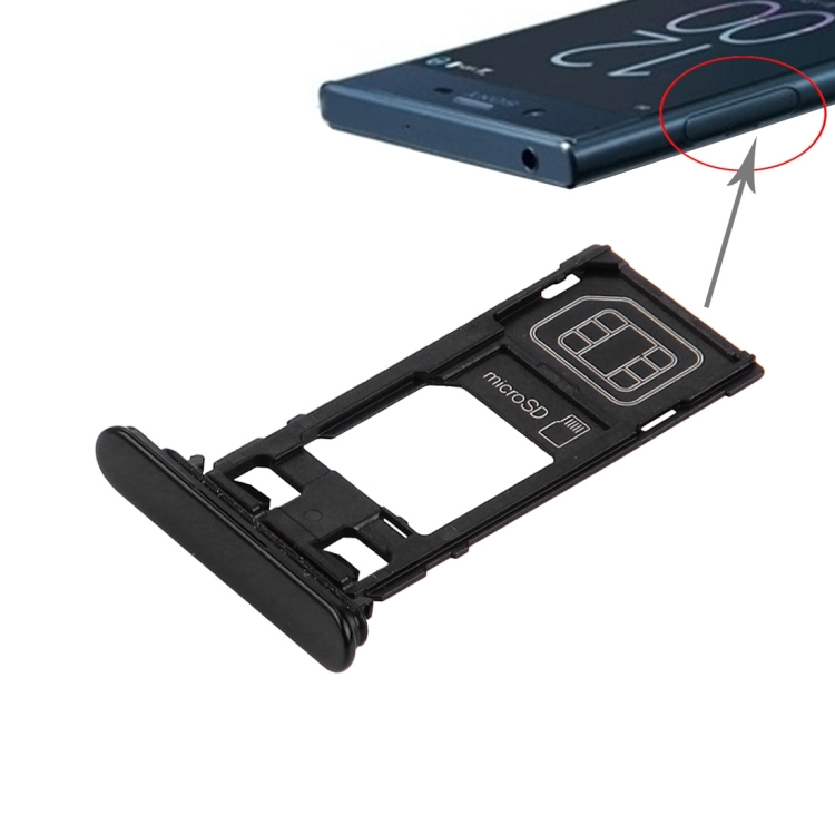 SP0480B.jpg Plateau pour carte SIM + plateau pour carte Micro SD pour Sony Xperia XZ (version SIM unique), For Xperia XZ Single SIM Black, For XZ Single SIM – Image 1