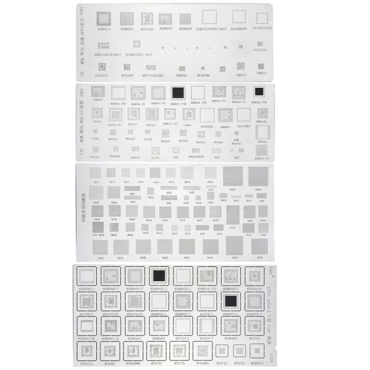 TBD0606276401.jpg Pochoirs à pâte à souder Kaisi (4 pièces) - Pochoirs universels pour reballage BGA de téléphones portables - 55 pochoirs en maille d'acier multi-usages, A482+A467+A508 – Image 1